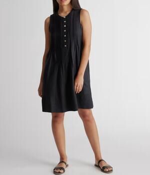 Quince Black 100% European Linen Sleeveless Swing Dress (XS)